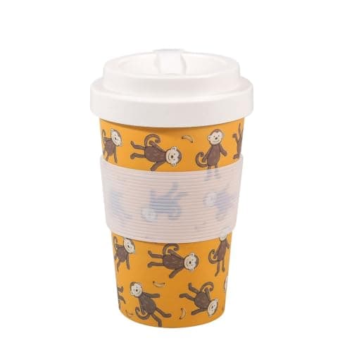 Image of ECO CHIC Recycled Travel Coffee Cup 400ml Microwave Dishwasher Safe Plastic Travel Mug (Monkeys Mustard)