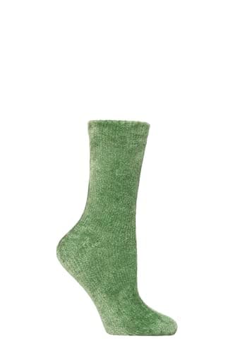 Image of Elle Women’s Gift Boxed Socks - Cosy, Soft & Silky Chenille Lounge Socks, Plain, Gift Idea, Present for Christmas 1 Pair Size 4-8 (UK, Numeric, 4, 8, Regular, Regular, Sage Green)