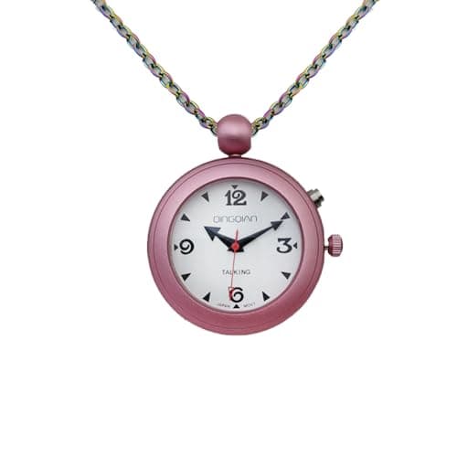 Image of QINGQIAN English Voice Talking Watch for Blind,Visually impaired or Elderly,Super Light Aluminum Shell Pink Pendant Pocket Watch