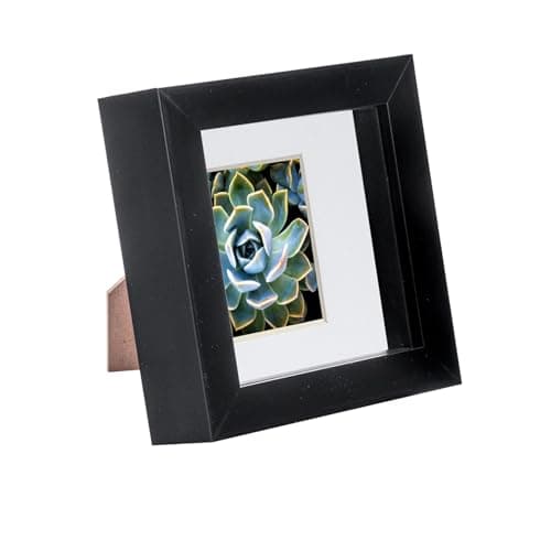 Image of Nicola Spring 4 x 4 3D Shadow Box Photo Frame - Craft Display Picture Frame with 2 x 2 Mount - Glass Aperture - Black/White
