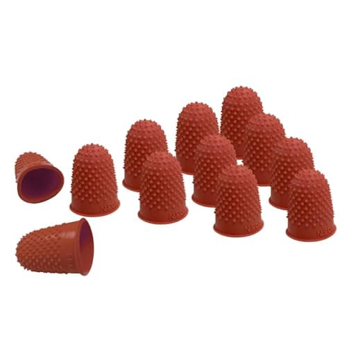 Image of Pack of 12 Red No.00 Rubber Thimblettes – Extra Small Finger Cones for Protection, Grip, Sewing, Crafting & Counting Paper/Banknotes