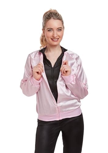 Image of HENBRANDT Premium 50s Pink Ladies Jacket Adult Fancy Dress Costume - Vintage Retro Satin Bomber Outfit Movie Theme Halloween Party Grease Accessory One Size