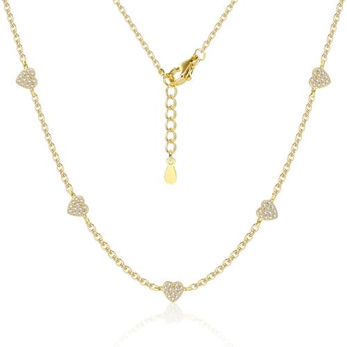 Image of ALEXCRAFT Stackable Gold Necklace for Women 14K Gold Plated Adjustable Cubic Zirconia Heart Necklaces Trendy Dainty No Pendant Single Clavicle Heart necklace Stack Jewelry Chains for Women Lady Gift