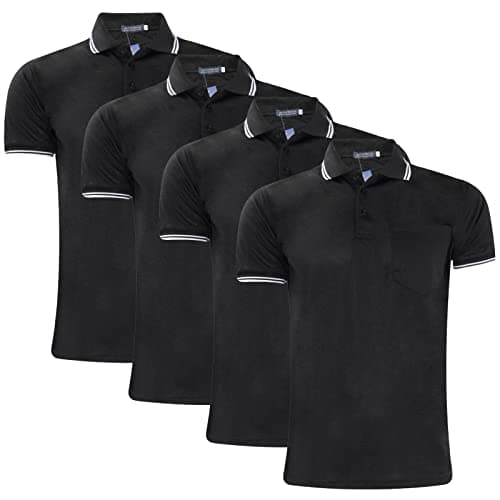 Image of Gaffer Mens Polo Shirt Polos Tshirt Pique Pocket T Shirt Summer Ribbed Tipping Collar PK Tshirts Top Black - 4 Pack XL
