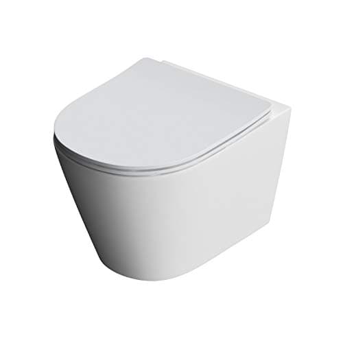 Image of Durovin Bathrooms Ceramic Rimless Wall Hung Toilet - Short Projection - Include WC Pan with Soft Close Seat - Quick Release - 363 x 483 x 360mm (WxDxH)