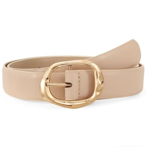 Image of JASGOOD Women Leather Belt for Jeans Pants Ladies Casual Waist Belt Fashion Women Belt with Gold Buckle,Khaki