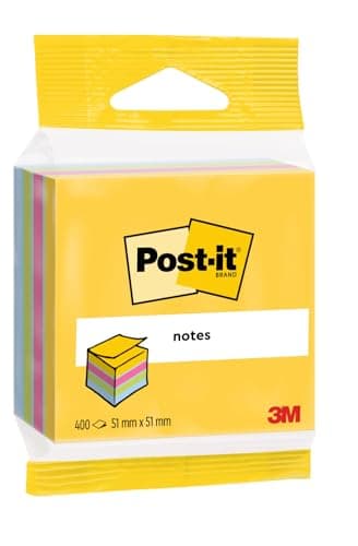 Image of Post-it Notes Mini Cube, Assorted Colours, 1 Pad, 51 mm x 51 mm, 400 Sheets - Extra Sticky Notes for Walls, Monitors and Fridge