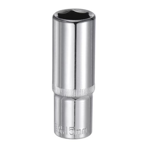 Image of sourcing map 6-Point Socket 3/8" Drive 15mm Deep 2.44" Length 45# Steel Metric Square Drive Sockets Polishing Chromed Sockets for Car Repair Mechanical Maintenance Home Use