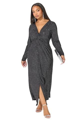 Image of Yours London Curve Glitter Knot Front Maxi Dress - Women's - Plus Size Curve Black