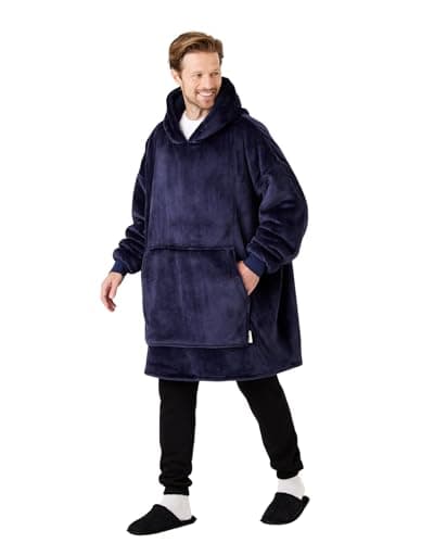 Image of Snuggz Original Navy Hooded Blanket Adults (One Size) - Soft Double Layer Oversized Fleece Hoodie, Hoodie Blanket with Large Front Pocket - Cosy Burgundy Oversized Hoodie