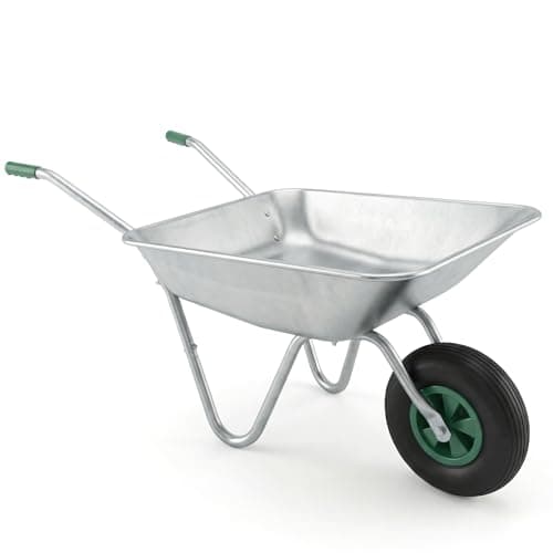 Image of 65L Wheelbarrow Home Garden, Heavy Duty Cart Galvanised Wheel Barrow with Pneumatic Tyre 100KG Load-Bear, Strong Large Transport Trolley Handcart, Suitable for Garden Work