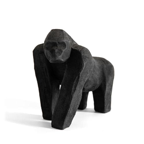 Image of Carousel Home Abstract Black Gorilla Ornament | Polystone Gorilla Statue Wildlife Sculpture | Silverback Gorilla Statue -16x17cm