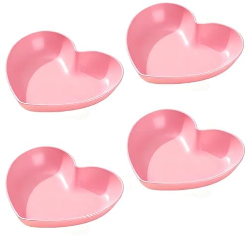 Image of 4pcs Heart Shaped Box Form Tray, Food Serving Platters for Parties, Pink Heart Shape Plastic Snack Serving Platter, Unbreakable Small Dessert Dishes for Snacks Fruit Candies Dessert Nibbles Nuts