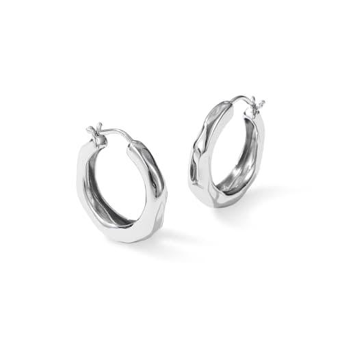 Image of ARSIS Organic Textured Hoop Earrings for Women, Lightweight Huggies Earrings with S925 Sterling Silver Posts Hypoallergenic Jewelry Gift, M
