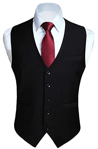 Image of Hisdern Men's Formal Wedding Party Cotton Waistcoat Solid Color Vest, 4XL(Chest size 56), Black