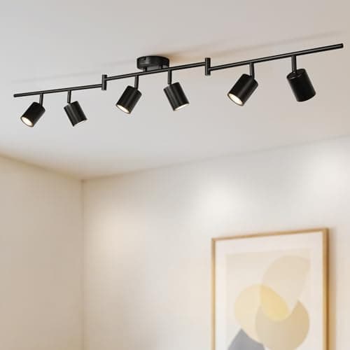 Image of Gr4tec 6 Way Spotlights Ceiling Lights, Adjustable Kitchen Light Ceiling, Modern Black Ceiling Fitting, GU10 Spot Lights Bar for Living Room Bedroom Hallway, Bulb Not Included