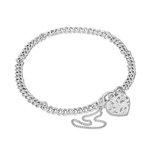 Image of jewellerybox Sterling Silver Curb Chain Charm Bracelet with Heart Padlock 6 Inches