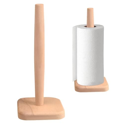 Image of Wooden Kitchen Roll Holder, Roll Holder Free Standing with Sturdy & Anti-Slip Base Natural Wood Paper Towel Stand for Kitchen Bathroom Bedroom (31.5x13cm)