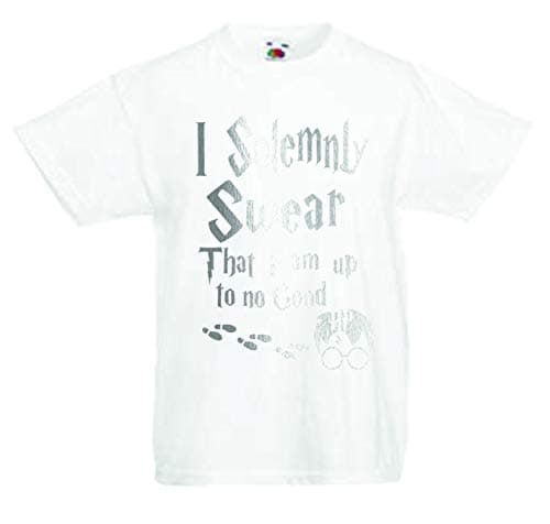 Image of I Solemnly Swear That i Am Up to No Good T-Shirt - Harry Potter Inspired Wizard Magic Birthday Gift for Boys or Girls T Shirt 2-3 Years to 12-13 Years (3-4 Years, White)