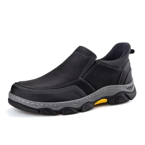 Image of UPIShi Men's Slip On Hands Free Work Walking Loafers Leather Slip-Ins Casual Outdoor Office Business Shoes Black 8