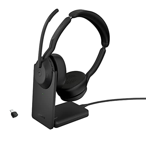 Image of Jabra Evolve2 55 Stereo Wireless Headset with Charging Stand, Air Comfort Technology, Noise-cancelling Mics, Active Noise Cancellation - MS Teams Certified, Works with Other Platforms - Black