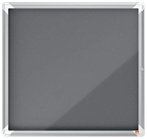 Image of Nobo Felt Lockable Notice Board 6 x A4, Premium Plus, Grey, 1915328