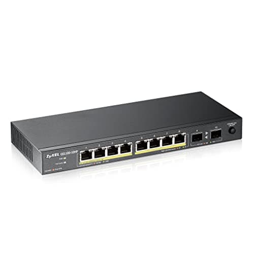 Image of Zyxel 10 Port PoE Switch | Unmanaged Gigabit Network Ethernet Splitter | 8x PoE+ with 130W Budget + 2x SFP | Fanless | Power Adapter and Wall Mount Kit Included | GS1100-10HP