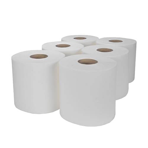 Image of White 6 X Paper Rolls - 2 Ply Embossed Centre Feed - Hand Kitchen Towel Tissue Rolls