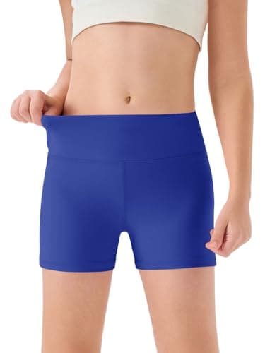 Image of Haloumoning Girls' Shorts, Summer Short Leggings, Children's Plain High Waist Cycling Shorts, Yoga, Dance, Gym, Sports Leggings, Under Skirt, Short Trousers, 5-14 Years, Blue, 7-8 Years