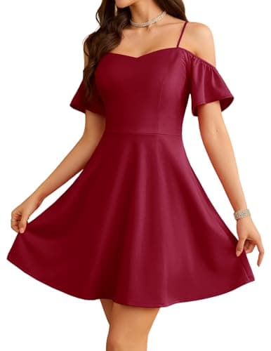 Image of Meetjen Cocktail Party Dress Prom Sweetheart Fairy Off Shoulder Short Homecoming Dresses for Teen Evening Party Dark Red M