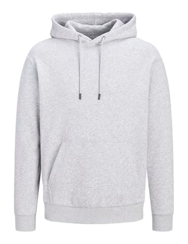 Image of JACK & JONES Light Grey Melange Jjebradley Noos Hooded Sweatshirt, Light Grey Mix, XL UK