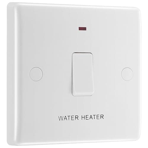 Image of BG Electrical Single Switch with LED Indicator and Flex Outlet for Water Heater, Double Pole, Round Edge, Nexus 800 Series, White Moulded, 20A, 833WH