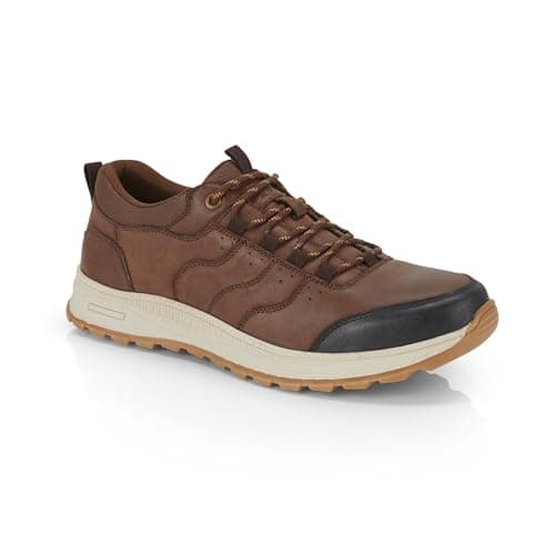 Image of Catesby Bristol Mens Trainers Waxy Nubuck Leather Classic Casual Shoes Extra Padded Comfort Sneakers for Men, Coffee, UK 10