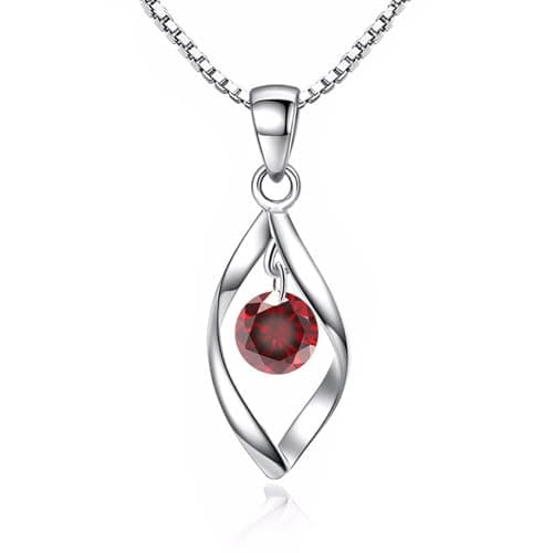 Image of Zolkamery Sterling Silver Necklace, Silver Necklaces for Women with Red Zircon, Hypoallergenic White Gold Long Necklace Chain with Waterdrop Pendant, Romantic Jewellery for Ladies Mother with Gift Box