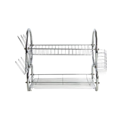 Image of SK COOKWARE 2 Tier Stainless Steel Dish Drainer Drying Rack with Cutlery Holder Chrome Kitchen Sink Dish Rack with Drip Tray Space-Saving Countertop Organizer