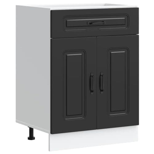 Image of vidaXL Kalmar black kitchen base cabinet - engineered wood | ample storage | adjustable feet | 60x46x81.5 cm