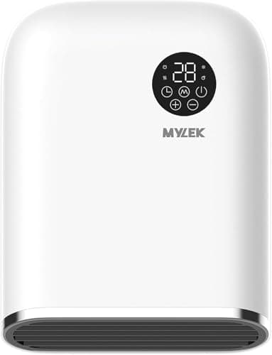 Image of MYLEK Bathroom Heater 2KW Downflow Over Door Or Wall Air Curtain Electric And Fan with Thermostat, LED Display, Timer, Lot20 Compliant (2000W White)