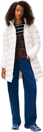 Image of Tommy Jeans Women's Essential Hooded Down Coat with Faux Fur, White (Ecru), M