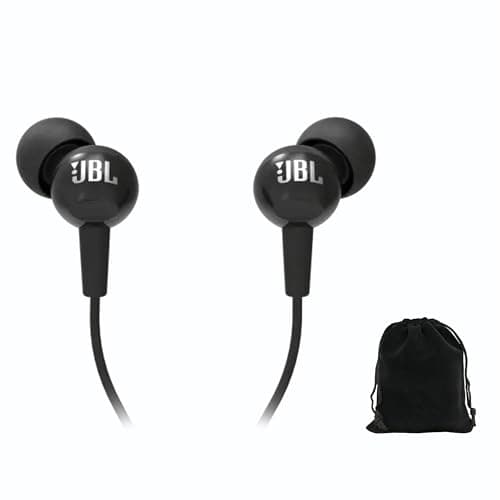 Image of JBL Earbuds C100SI in-Ear Headphones Wired with Mic, Includes Carrying Pouch (Black), C100SI-Pouch