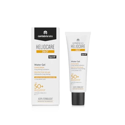 Image of Heliocare 360° Water Gel SPF50+, Hydrating Sun Cream with ASPA-Fernblock+ Technology to Protect Against UVA, UVB, Visible Light and Infrared A-Rays, Lightweight, Anti-Ageing, Cruelty Free (50ml)