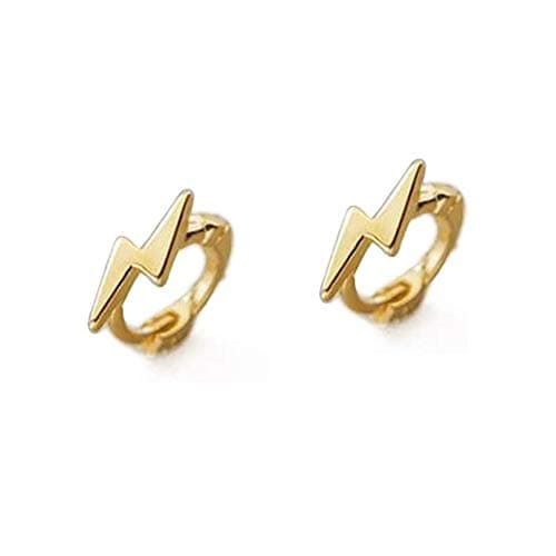 Image of Minimalist Lightning Hoop Earrings for Women Teen Girls Cartilage S925 Sterling Silver Fashion Sleeper Tiny Huggie Cuff Tragus Hinged Hoops 5mm Hypoallergenic For Birthday gift (Gold)