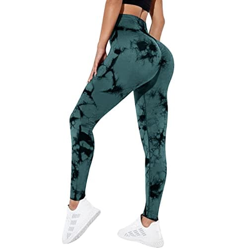 Image of Litthing Tie Dye Yoga Leggings Seamless High Waisted Yoga Pants Tummy Control Butt Lifting Gym Leggings Workout Sports Tights for Gym Outdoor Green