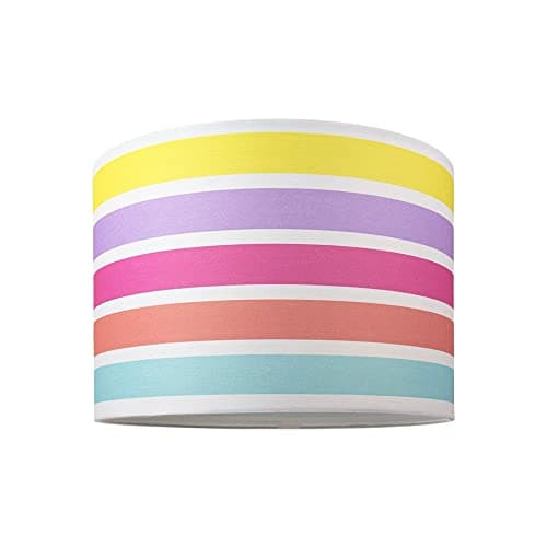 Image of Modern and Cute Multi Coloured Rainbow Stripe Cotton Fabric Lamp Shade - 10" for Table Lamp or Pendant Light by Happy Homewares