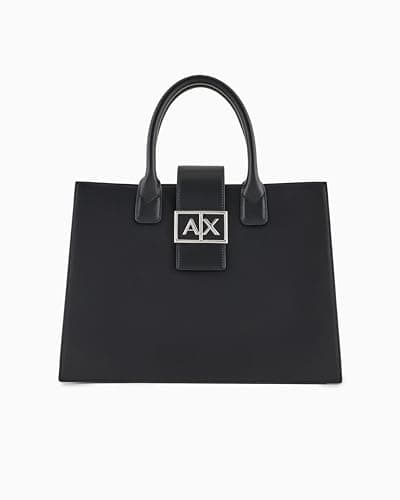 Image of Armani Exchange Women's Jodie, Sustainable, Logo Plate Closure, Medium Tote, black, medium