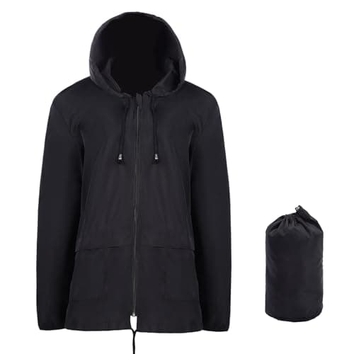 Image of Lancry Lightweight Waterproof Jacket Women, Packable Raincoat Rain Jacket Hooded for Outdoor Hiking, Running, Cycling (3XL, Black)