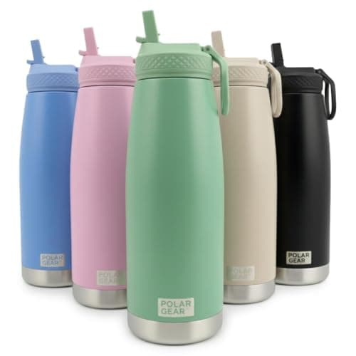 Image of Polar Gear 930ml Double Wall Stainless Steel Water Bottle with Straw | Leakproof Thermal Insulated Water Bottles with Straw | BPA Free Metal Drinking Bottles for Adults for Gym Work Travel (Green)