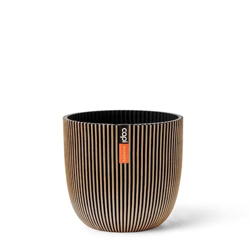Image of CAPI EUROPE - Planter Ball Groove 'made with' gold - 28x27 - Gold - Pot for indoor and outdoor use - Shatterproof - 100% recyclable - IGGB536