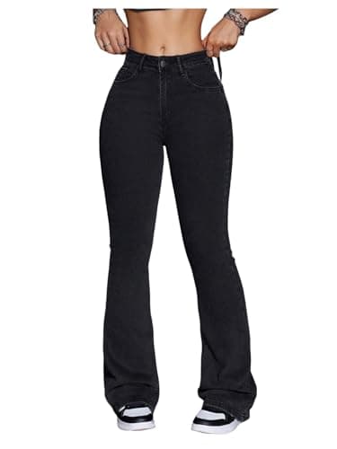 Image of GORGLITTER Flared Jeans for Women UK High Waisted Stretchy Bootcut Skinny Casual Denim Trousers Black X-Small
