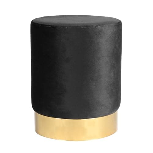Image of Harbour Housewares Velvet Round Foot Stool - Black with Gold Base - Small Modern Dressing Table Pouffe Footstool Vanity Seats Vanity Chairs Footstools for Living Room, Bedroom