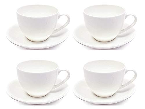 Image of Maxwell & Williams 5245564 Cashmere Tea Cup and Saucer Set, Fine Bone China, White, 230 ml, Set of 4 Tea Cups and 4 Saucers